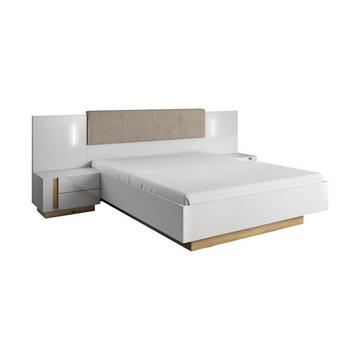 Letto con contenitore con comodini - con LED - 160 x 200 cm - Bianco e Naturale - MURARI