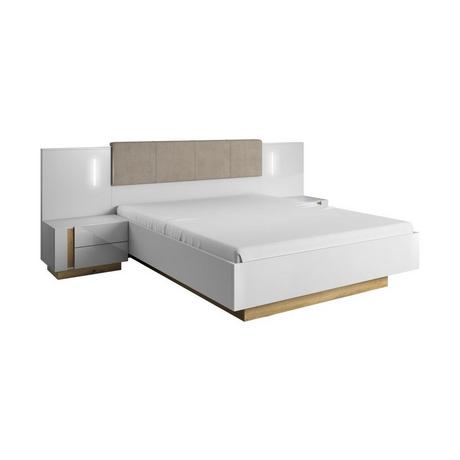 Vente-unique Lit coffre avec chevets 160 x 200 cm - Avec LEDs - Blanc et naturel - MURARI  