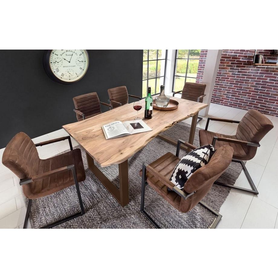 mutoni Tavolo 200x100 cm - acacia naturale - metallo marrone - con bordo albero  