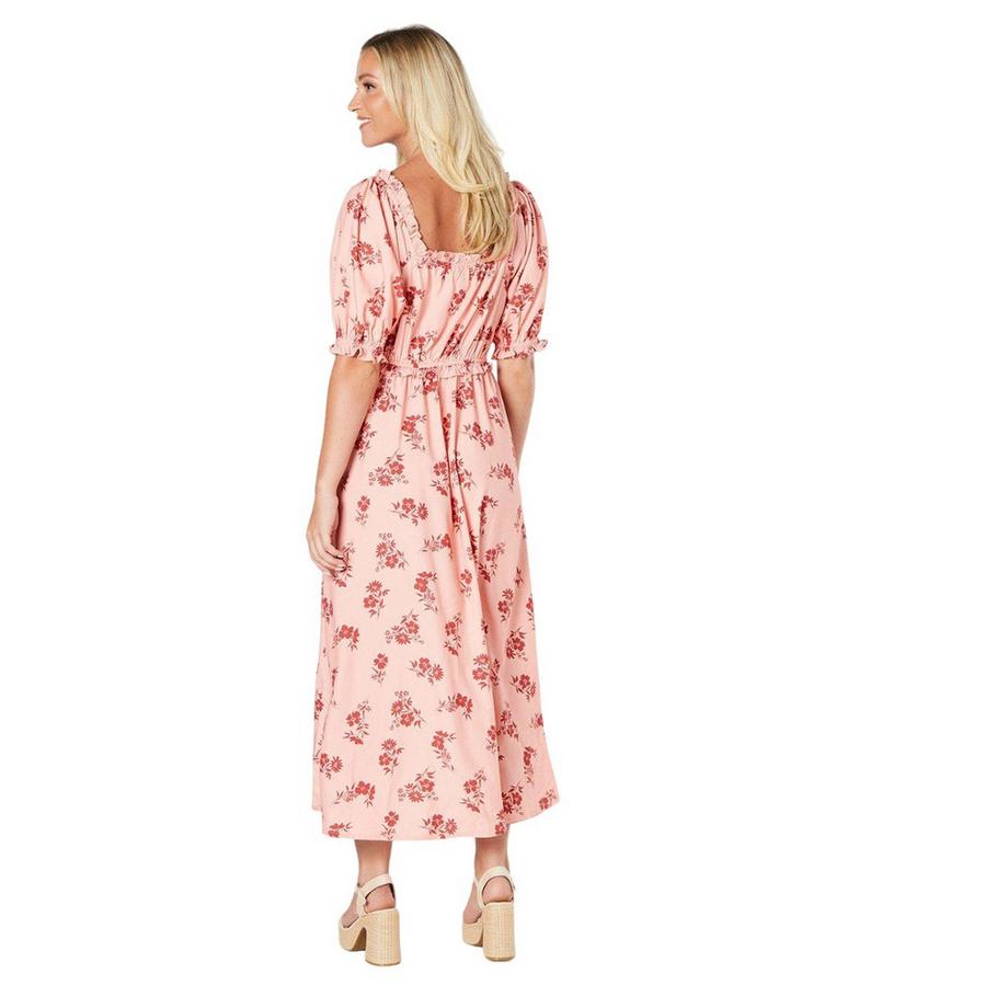 Dorothy Perkins Robe Mi-longue à Imprimé Floral et Manches Bouffantes  