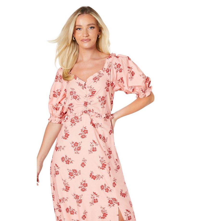 Dorothy Perkins Robe Mi-longue à Imprimé Floral et Manches Bouffantes  