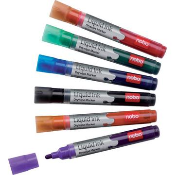 nobo Liquid Ink Boardmarker, trocken abwischbar, 6 Stück, farbig sortiert