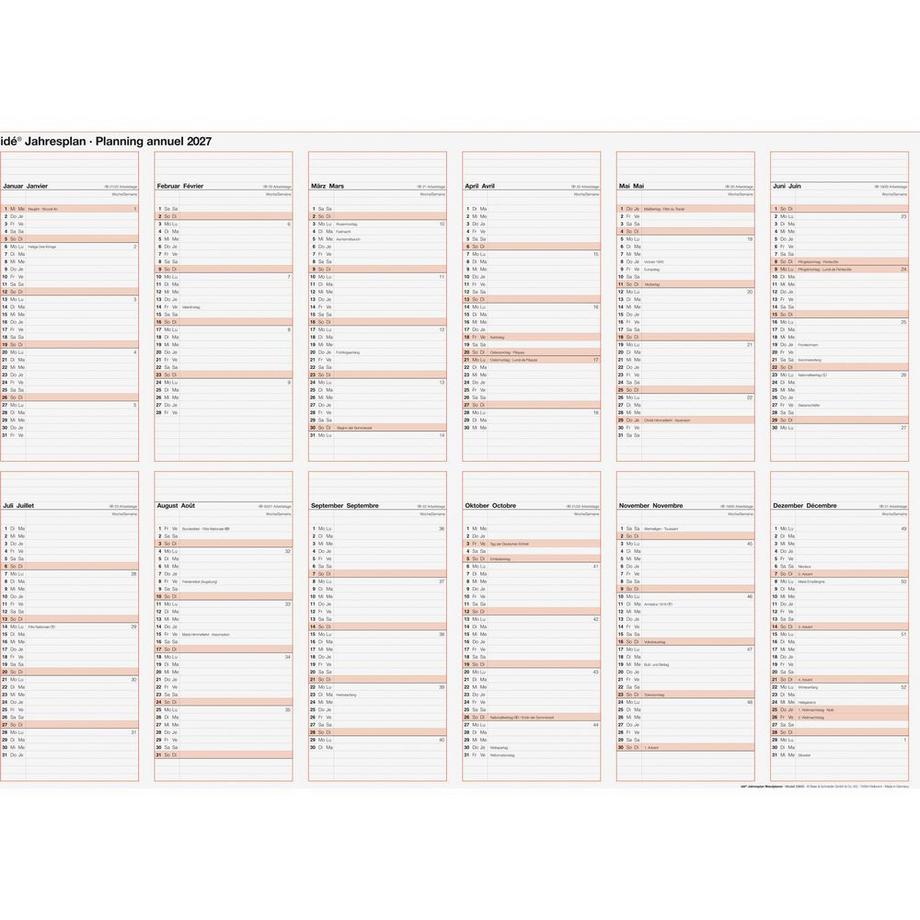 Planificateur annuel avec espace de notes