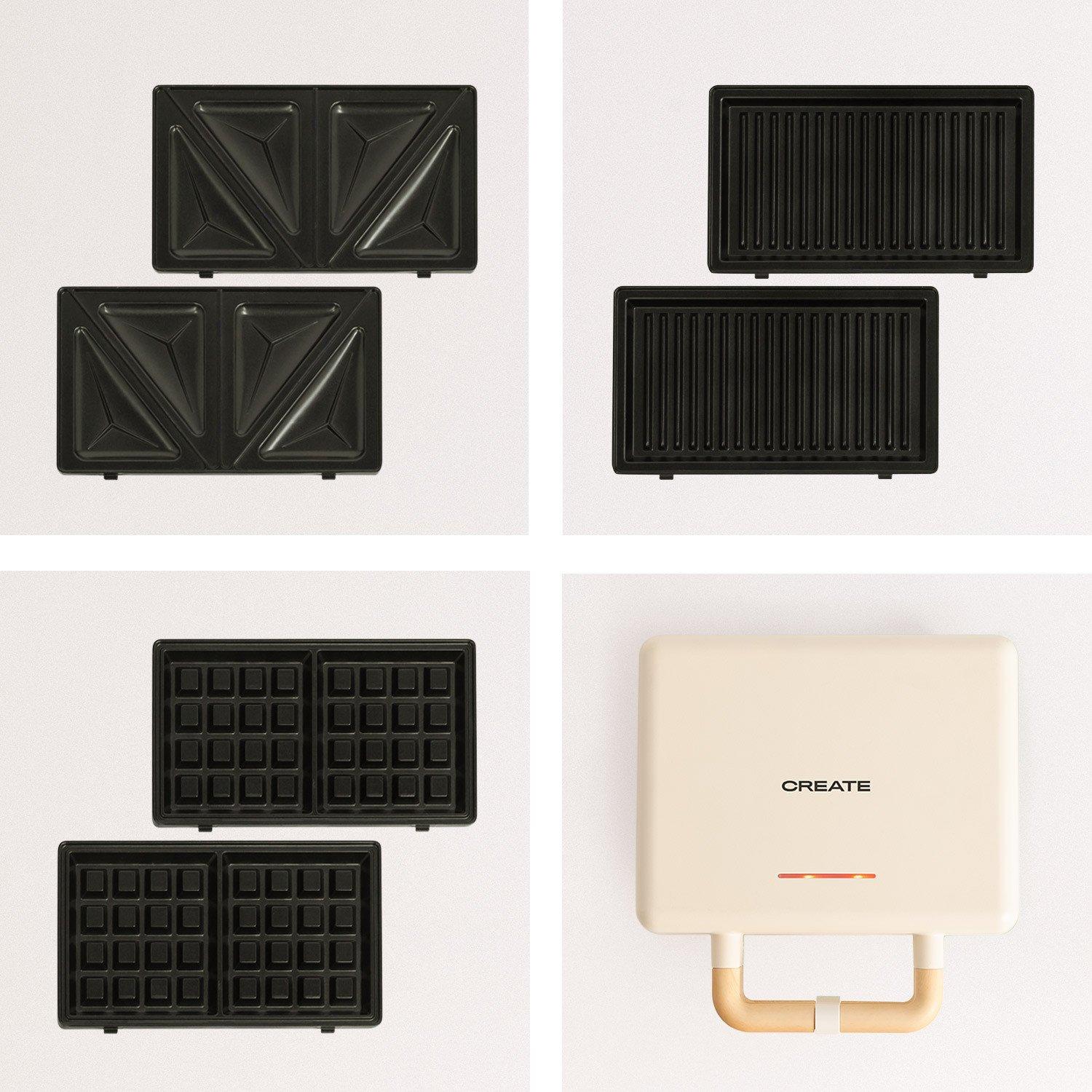CREATE STONE 3 IN 1 STUDIO - Sandwich- und Waffeleisen mit austauschbaren Tellern - crema  