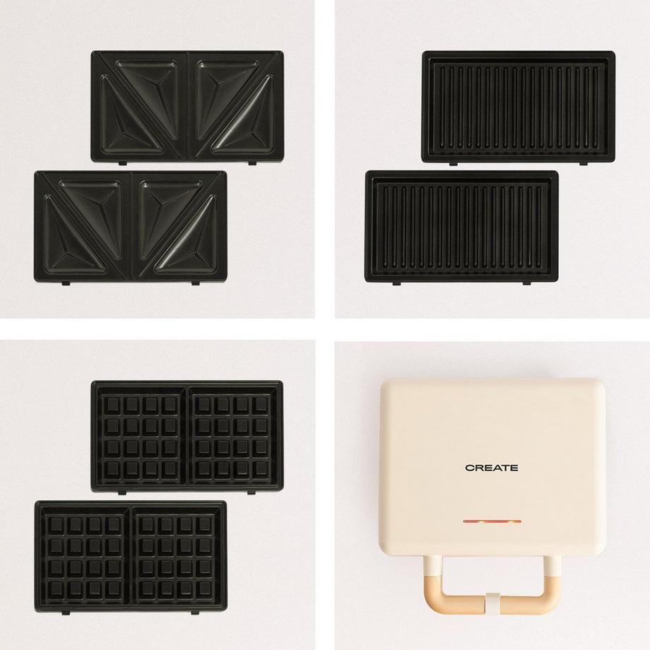 CREATE STONE 3 IN 1 STUDIO - Sandwich- und Waffeleisen mit austauschbaren Tellern - crema  