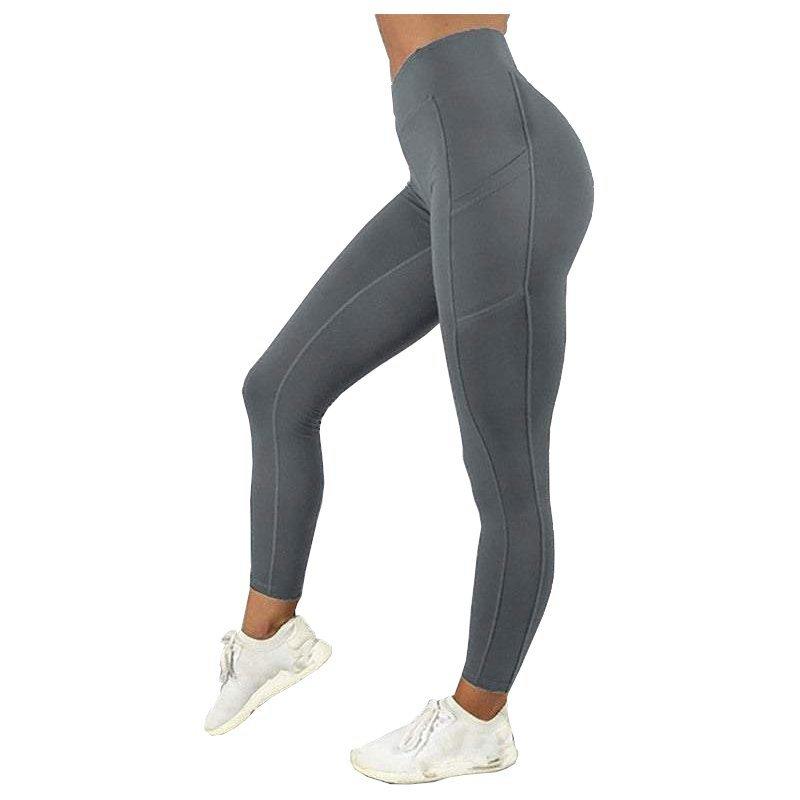 Image of -fitnessstudio -strumpfhosen Leggings Hohe Taille Leggings Mit Seitentasche Yoga Fitness Slim Hosen Unisex Grau S
