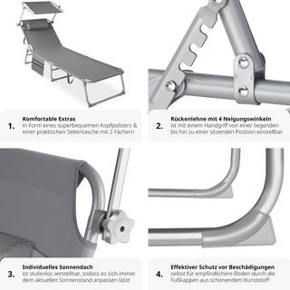 Tectake 2er Set Sonnenliege stufenlos verstellbares Sonnendach  