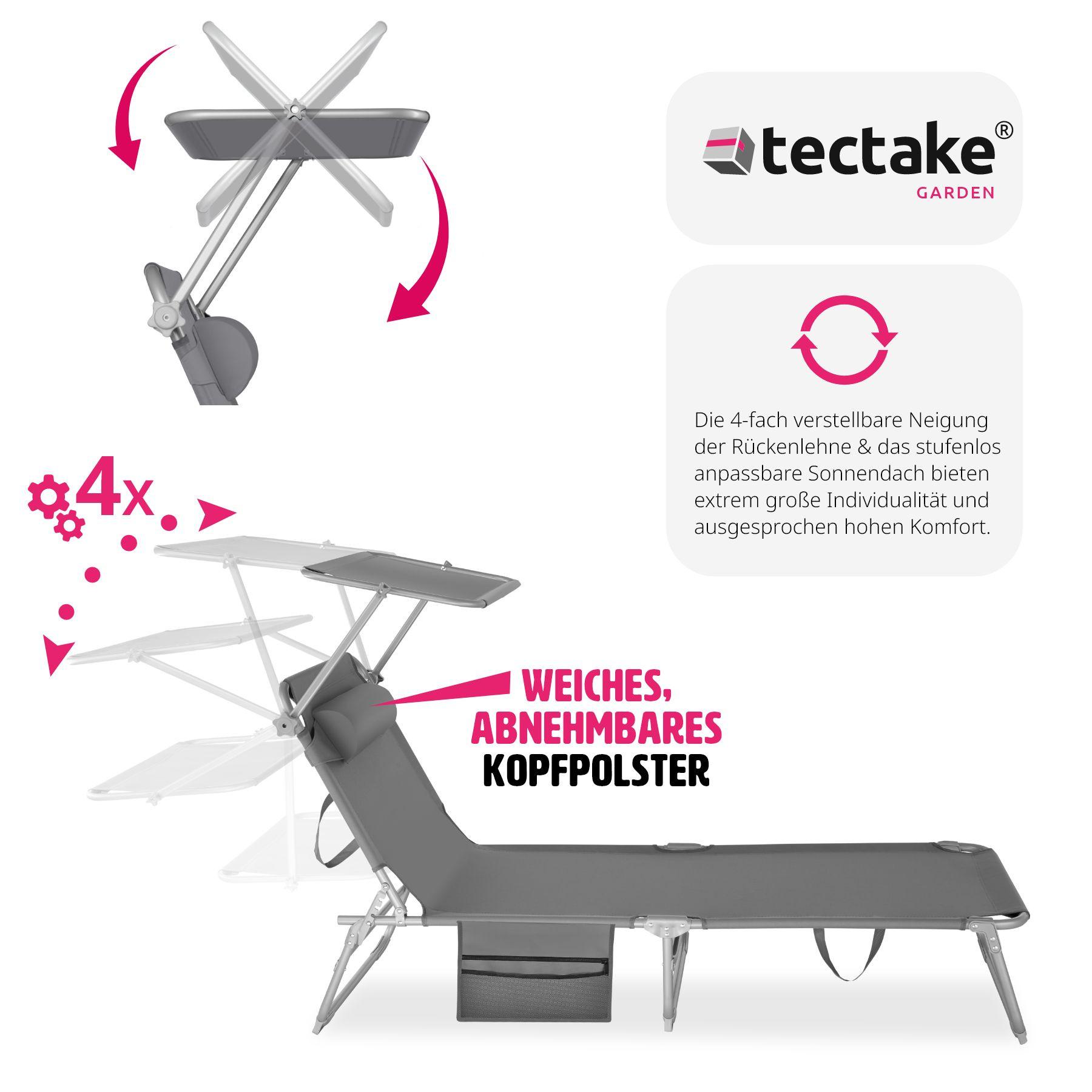 Tectake 2er Set Sonnenliege stufenlos verstellbares Sonnendach  