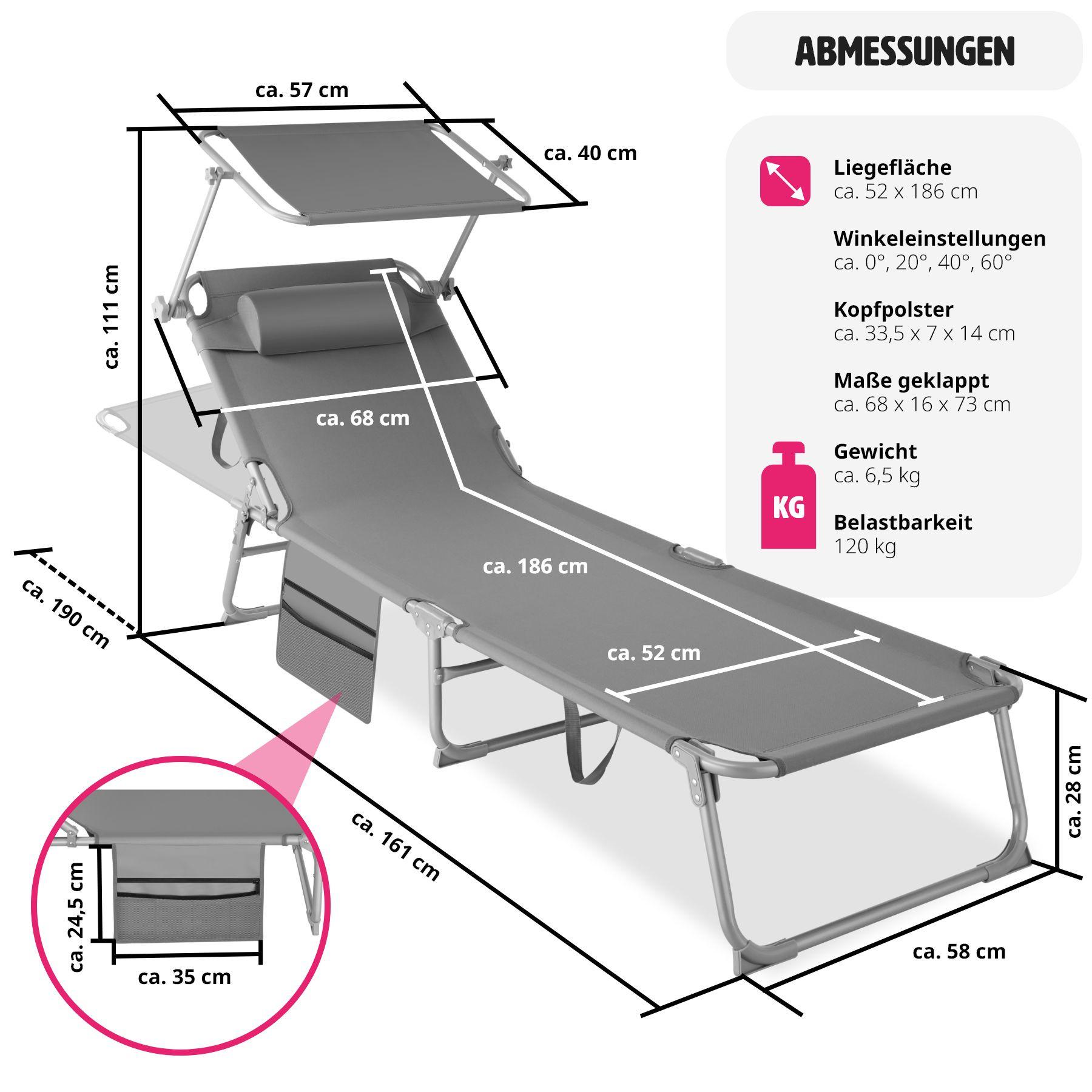 Tectake 2er Set Sonnenliege stufenlos verstellbares Sonnendach  