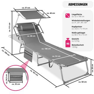 Tectake 2er Set Sonnenliege stufenlos verstellbares Sonnendach  