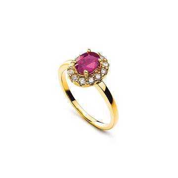 Ring Gelbgold 750 Rubin 1.10ct. Brillanten 0.40ct.