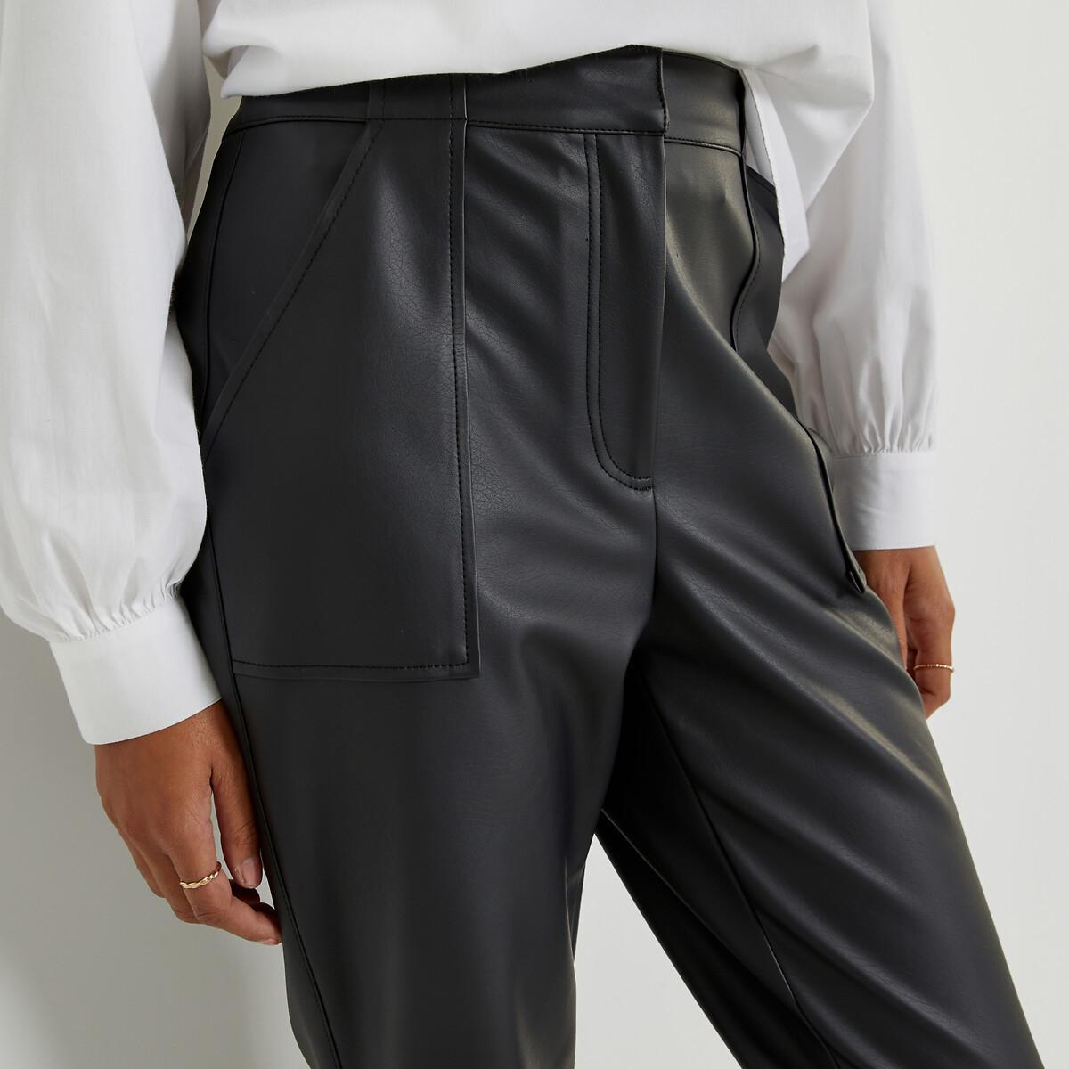 Image of Straight-leg-hose Aus Lederimitat Damen Schwarz 34
