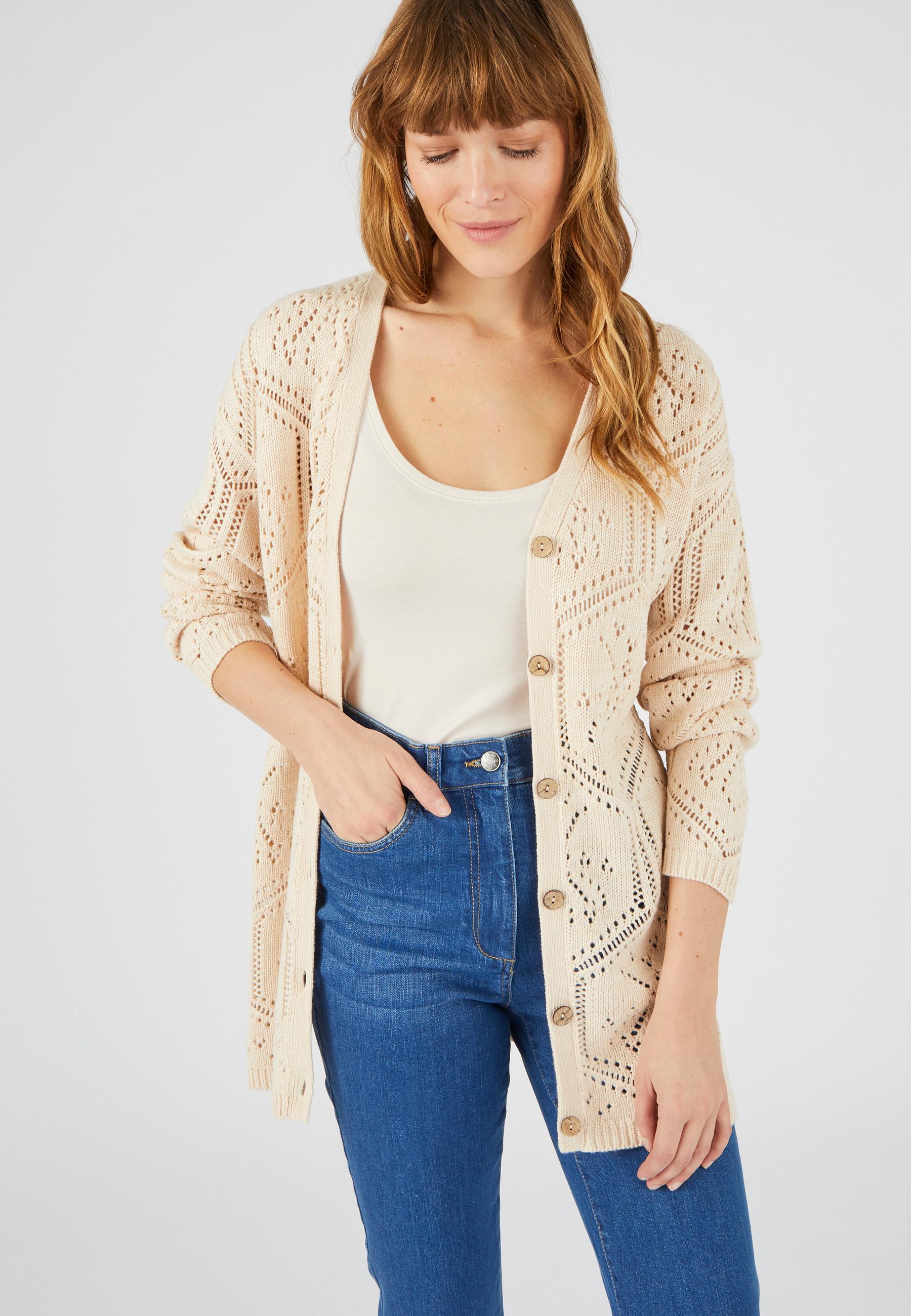 Image of Lange Ajour-strickjacke Damen Braun 34-36