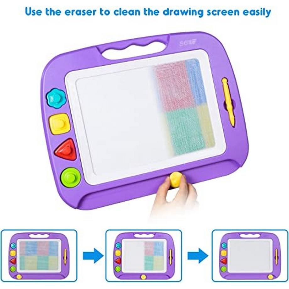 Activity-board  Grand tableau magique de peinture magnétique, planche à dessin 42x32cm, planche à colorier magique avec 4 tampons de forme 