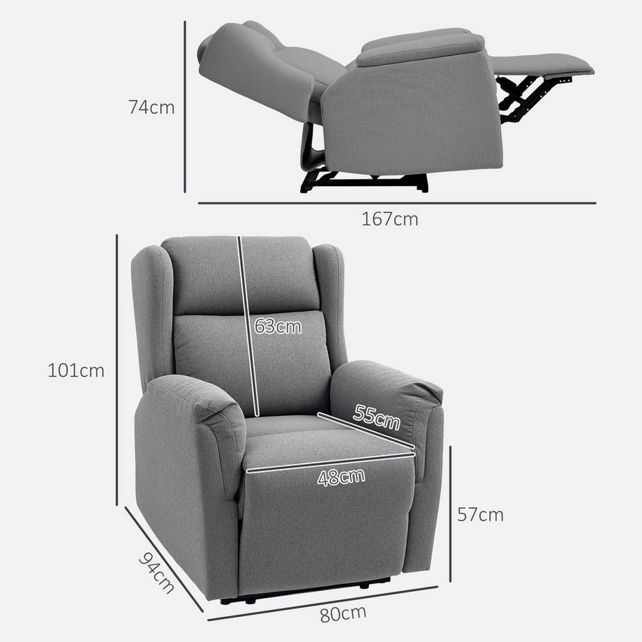 Northio Fauteuil de relaxation, fauteuil TV avec fonction inclinable, fauteuil TV avec noyau à ressorts ensachés, fauteuil inclinable rembourré, fauteuil inclinable pouvant supporter jusqu'à 150 kg pour salon, chambre, gris foncé  