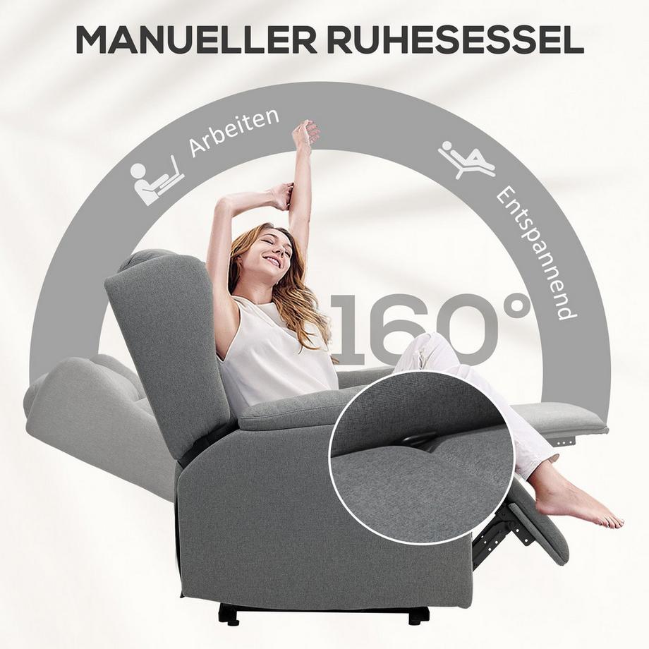 Northio Fauteuil de relaxation, fauteuil TV avec fonction inclinable, fauteuil TV avec noyau à ressorts ensachés, fauteuil inclinable rembourré, fauteuil inclinable pouvant supporter jusqu'à 150 kg pour salon, chambre, gris foncé  