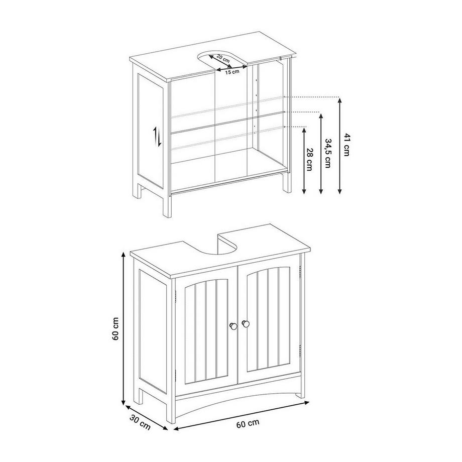 Calicosy Verstellbarer Unterschrank mit drehbaren Türen,es MDF  