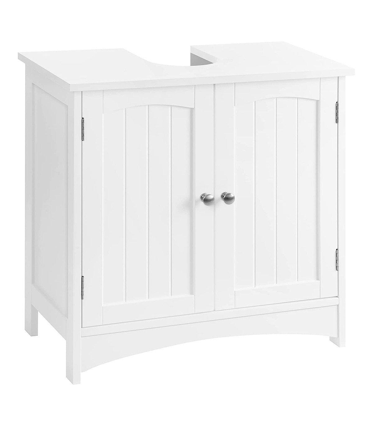 Calicosy Meuble sous vasque blanc avec 2 Portes et 1 étagère réglable - L60 cm  