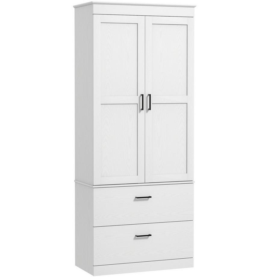 Northio  Armoire de cuisine, armoire haute avec étagères réglables, 2 tiroirs, buffet de cuisine pour salle à manger, salon, 75 x 39 x 178 cm, blanc crème 
