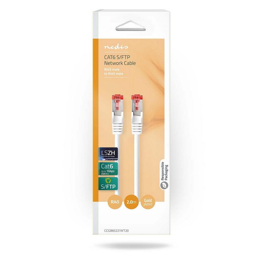 Nedis  Câble réseau CAT6 | RJ45 mâle | RJ45 mâle | S/FTP | 2.00 m | Rond | LSZH / PVC | Blanc | Blister Pack 