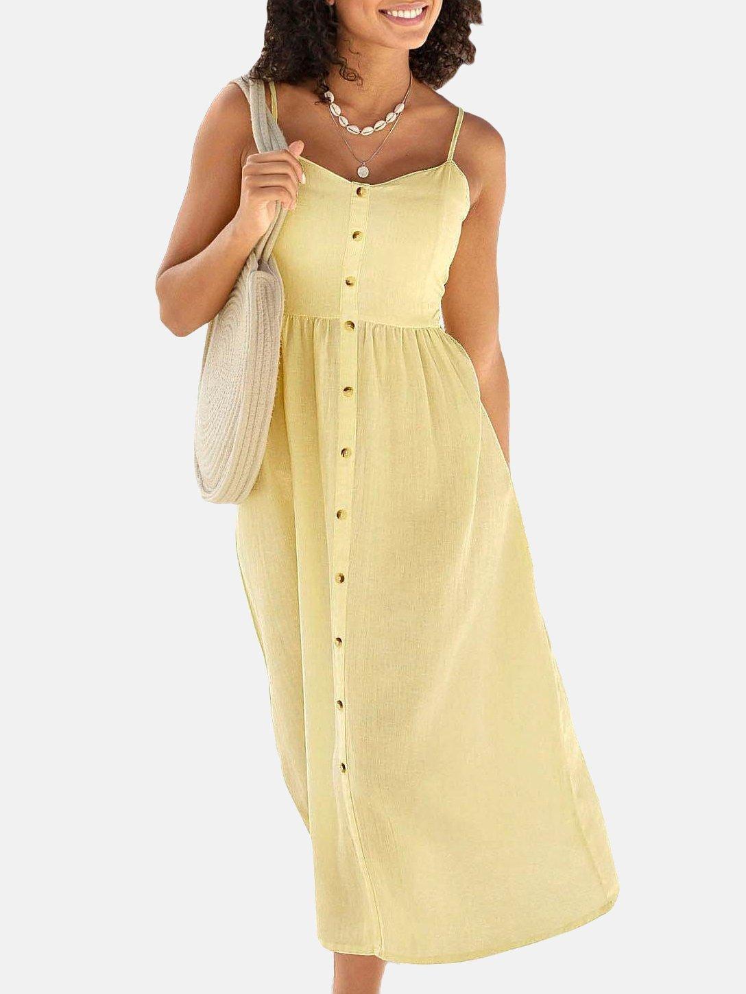 Image of Langes Sommerkleid Leinen Gelb Damen Gelbgold 42