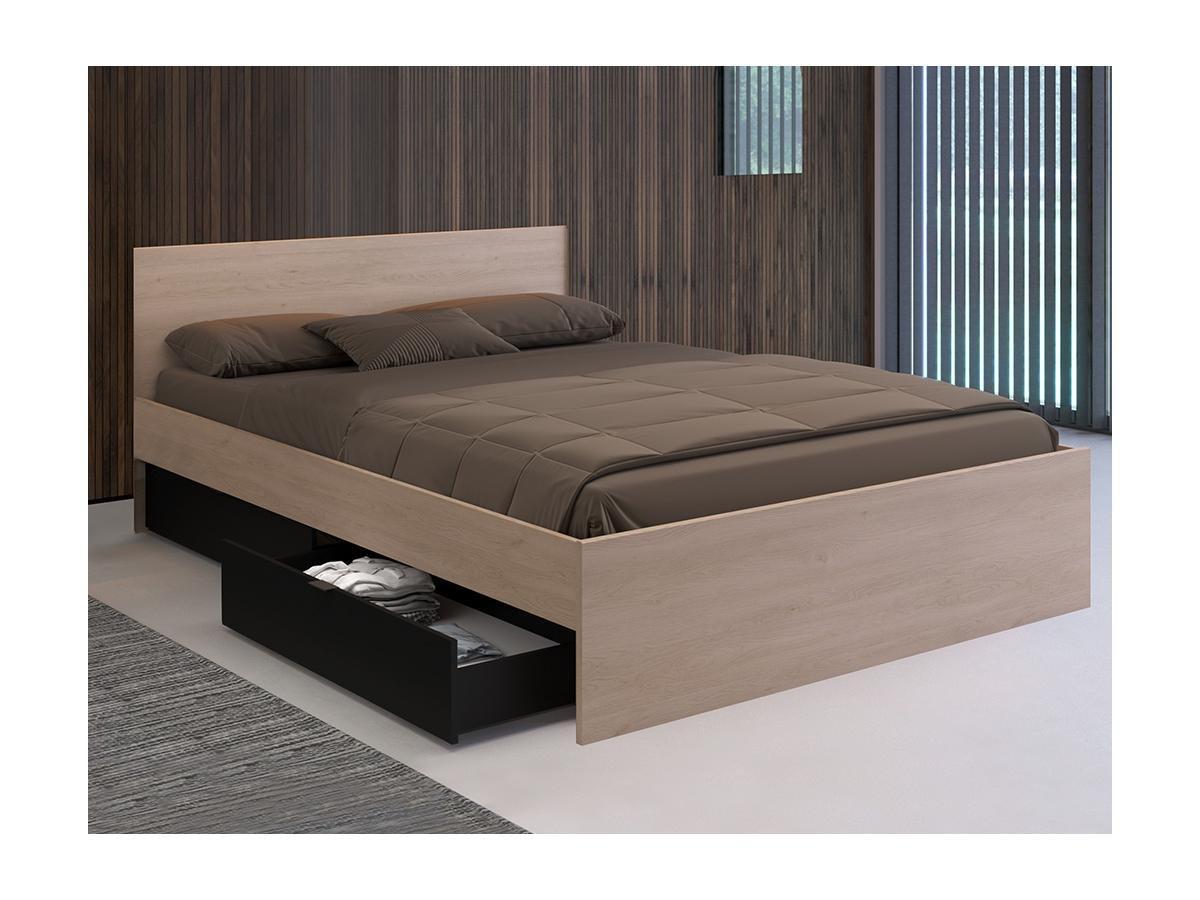 Vente-unique Letto con 2 cassetti 160 x 200 cm Naturale e Nero + Rete + - VELONA  