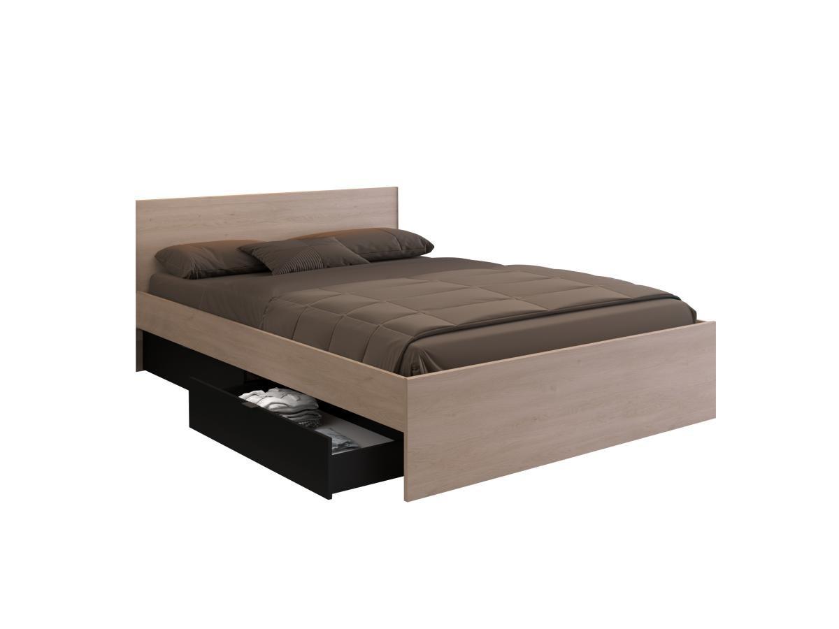 Vente-unique Letto con 2 cassetti 160 x 200 cm Naturale e Nero + Rete + - VELONA  