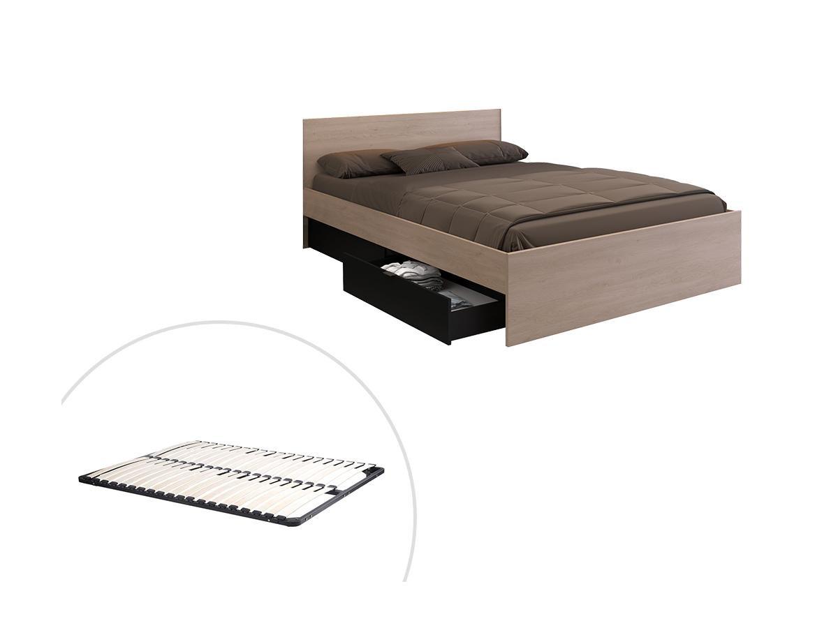 Vente-unique Letto con 2 cassetti 160 x 200 cm Naturale e Nero + Rete + - VELONA  