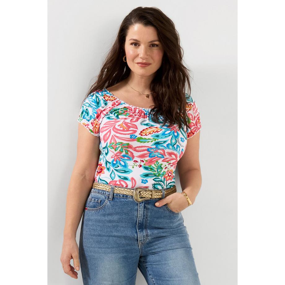 Blouse en Jersey Bobo Imprimé Floral avec Encolure Élastiquée