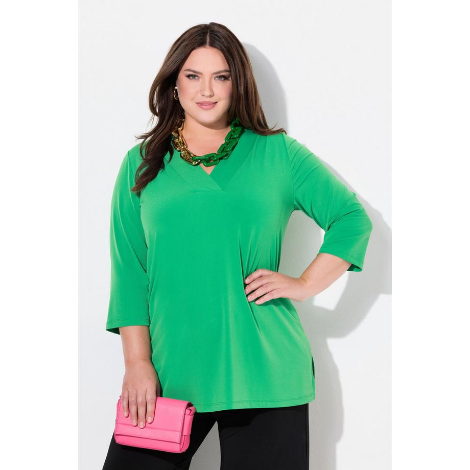 Ulla Popken A-Linie V-Ausschnitt 3/4-Ärmel Longshirt  