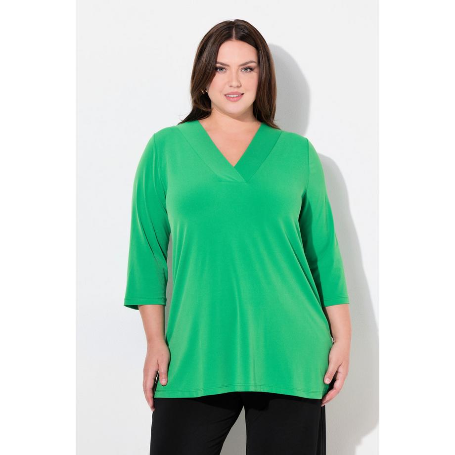 Ulla Popken A-Linie V-Ausschnitt 3/4-Ärmel Longshirt  