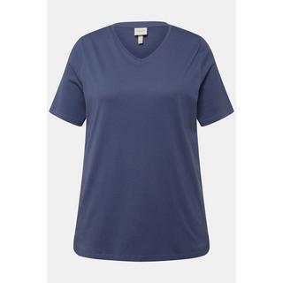 Ulla Popken  T-shirt classica di cotone biologico con scollatura a V e mezze maniche 