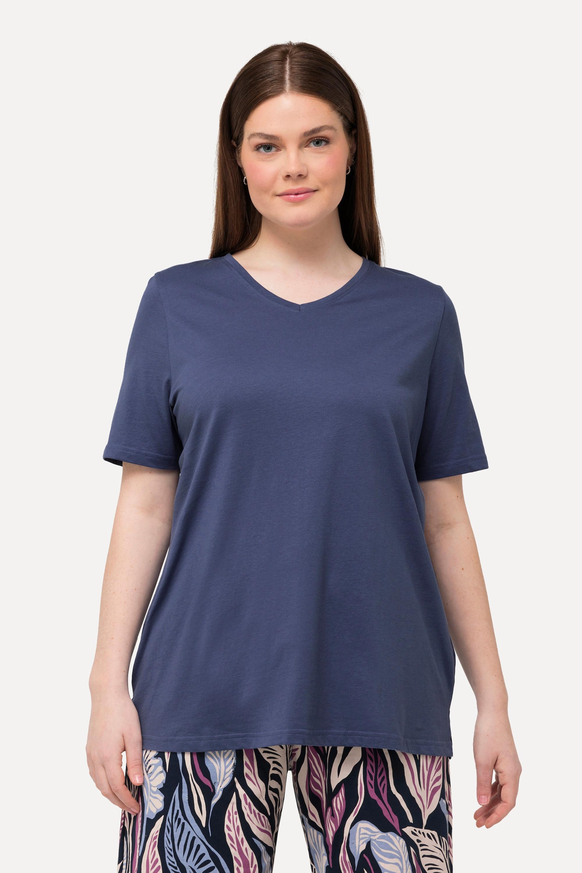 Ulla Popken  T-Shirt, V-Ausschnitt, Classic, Halbarm, Biobaumwolle 