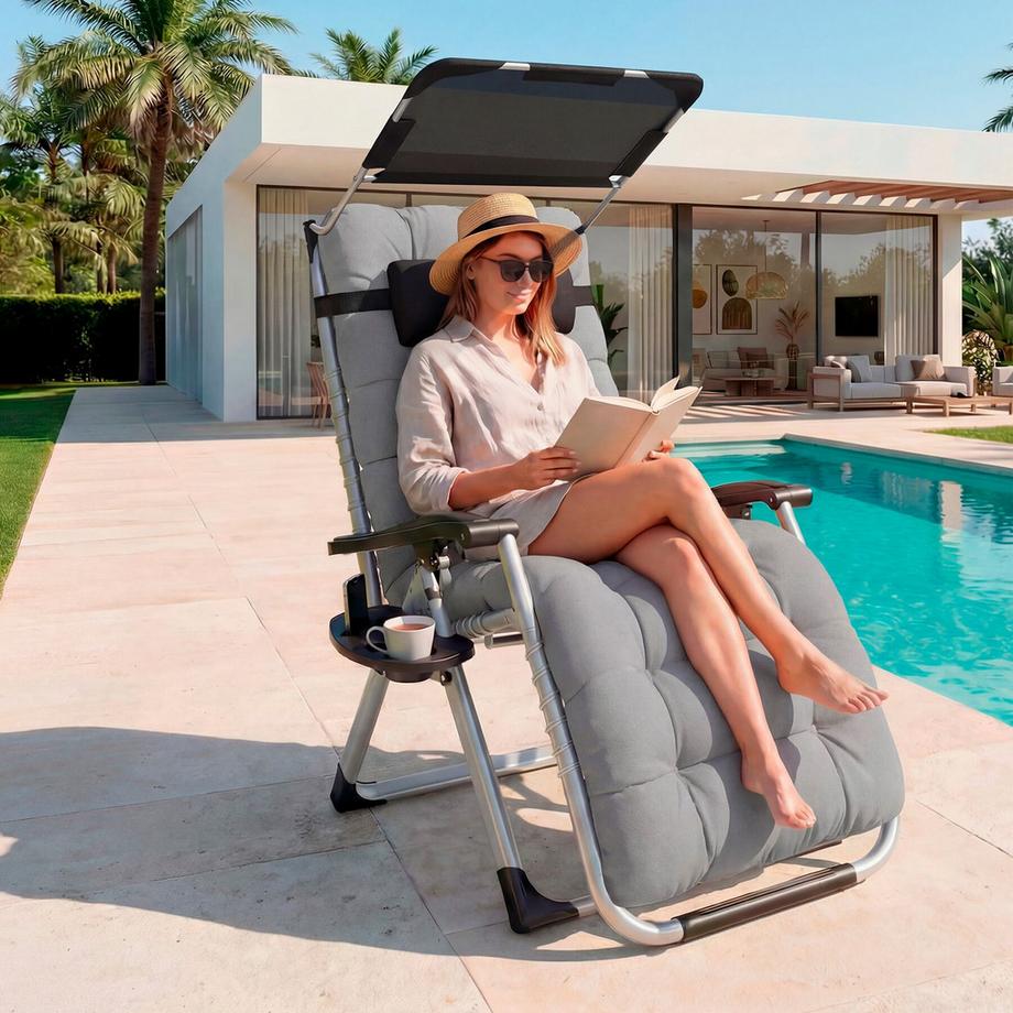 Tectake Chaise longue CLOUD II pliable avec dossier flexible et repose-pieds  