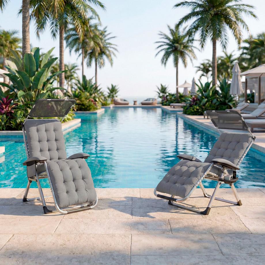 Tectake Chaise longue CLOUD II pliable avec dossier flexible et repose-pieds  