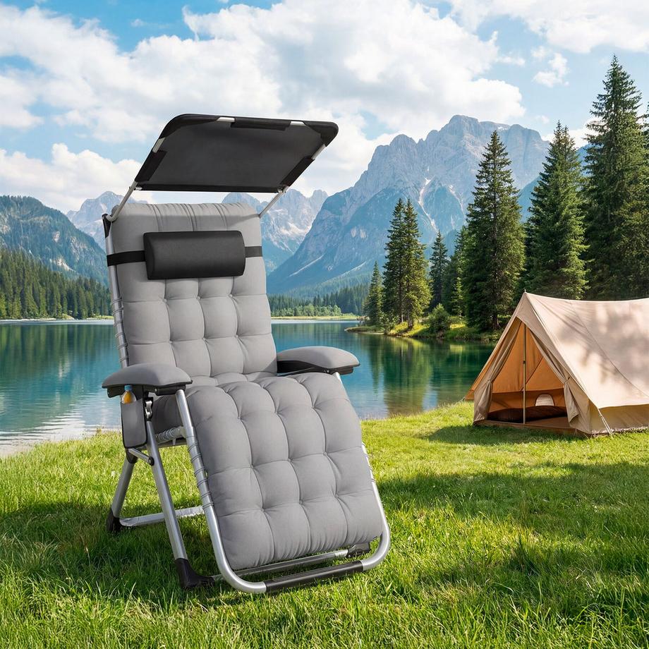Tectake Chaise longue CLOUD II pliable avec dossier flexible et repose-pieds  
