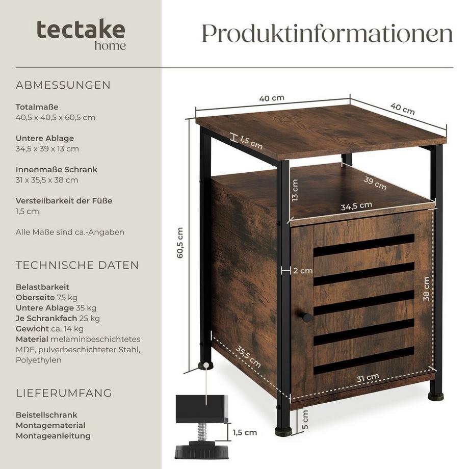 Tectake Beistellschrank Cork Industrial Style Holz und Stahl  