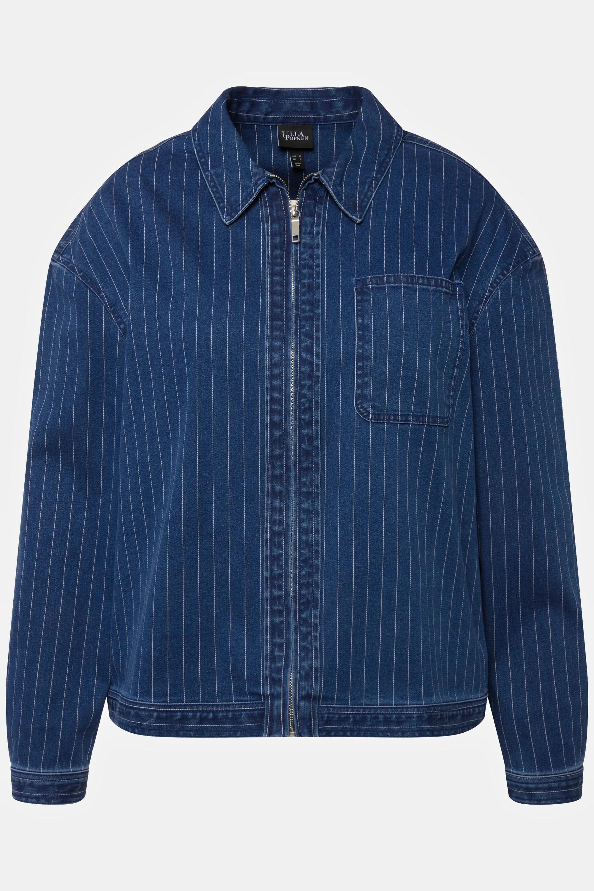 Ulla Popken Nadelstreifen Jeansjacke Hemdkragen  