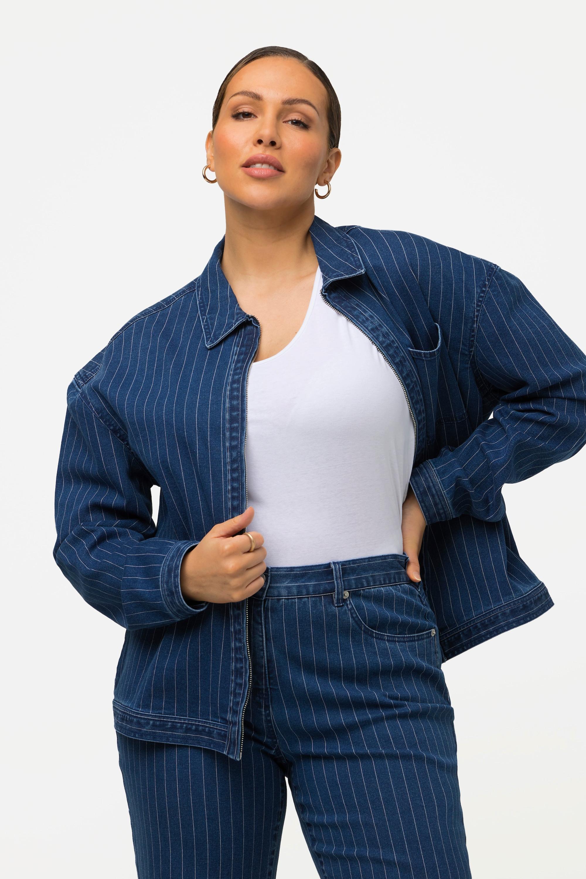 Ulla Popken Nadelstreifen Jeansjacke Hemdkragen  