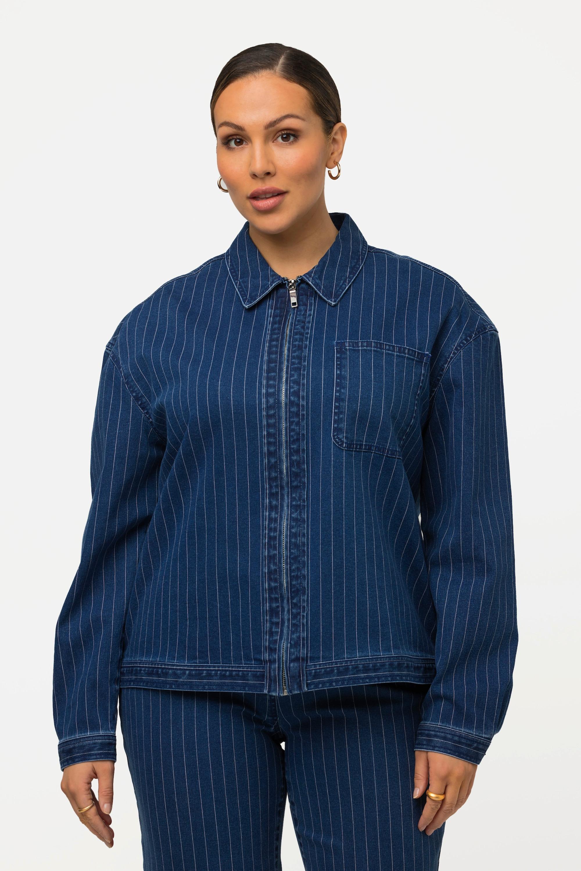 Ulla Popken Nadelstreifen Jeansjacke Hemdkragen  