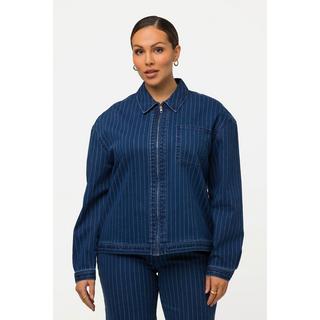Ulla Popken Nadelstreifen Jeansjacke Hemdkragen  