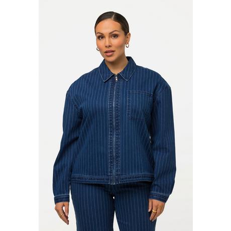 Ulla Popken Nadelstreifen Jeansjacke Hemdkragen  