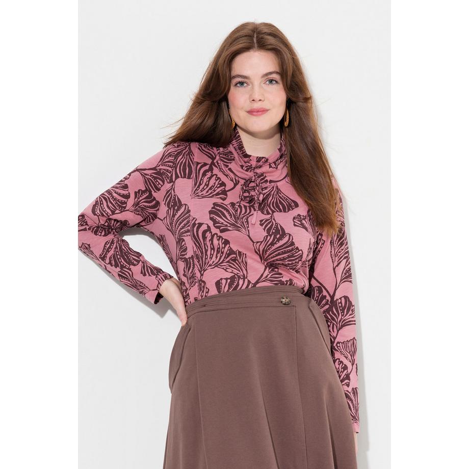 Ulla Popken Stampa Foglie Linea A Maniche Lunghe Collo Alto Maglia  