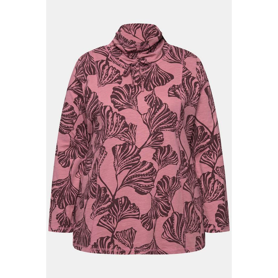 Ulla Popken Stampa Foglie Linea A Maniche Lunghe Collo Alto Maglia  