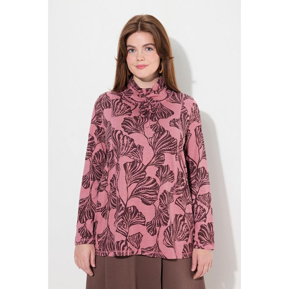 Ulla Popken Stampa Foglie Linea A Maniche Lunghe Collo Alto Maglia  