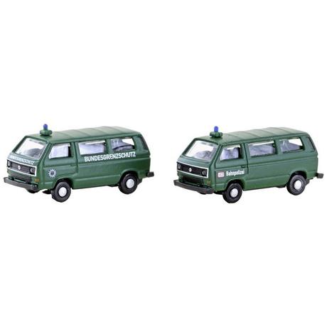 Minis by Lemke  N PKW Modell Volkswagen T3 2er Set Bus BGS + Bahnpolizei 