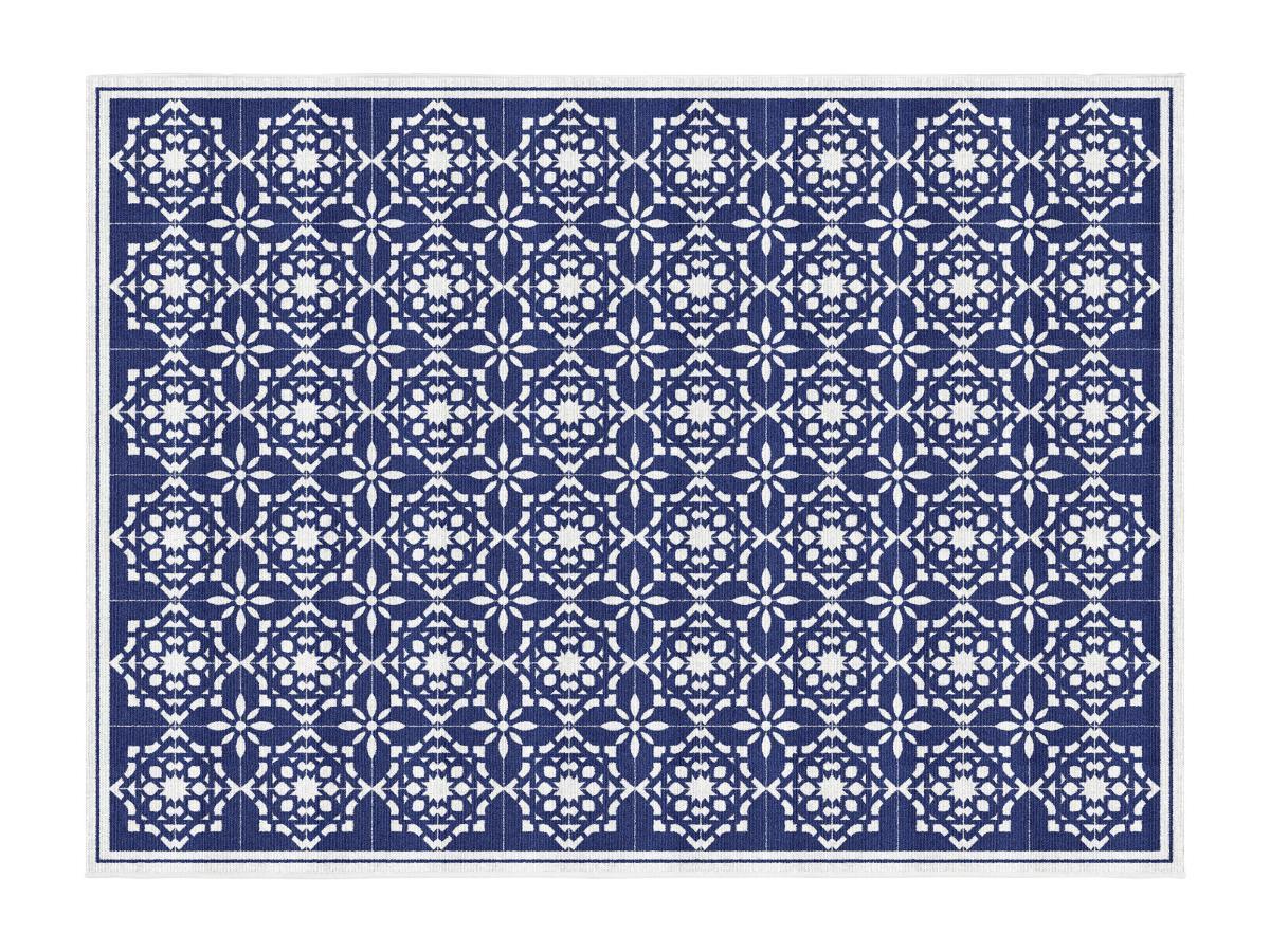 Vente-unique Tappeto interni o esterni effetto piastrelle di cemento 150 x 200 cm Blu e Bianco - BAYONA  