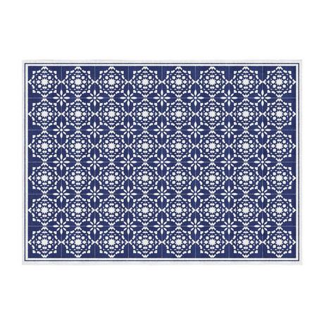 Vente-unique Tapis intérieur ou extérieur effet carreaux de ciment - 150 x 200 cm - Bleu et blanc - BAYONA  