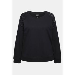 Ulla Popken  Sweat-shirt oversize, col rond et manches longues. Rivets fantaisie. 