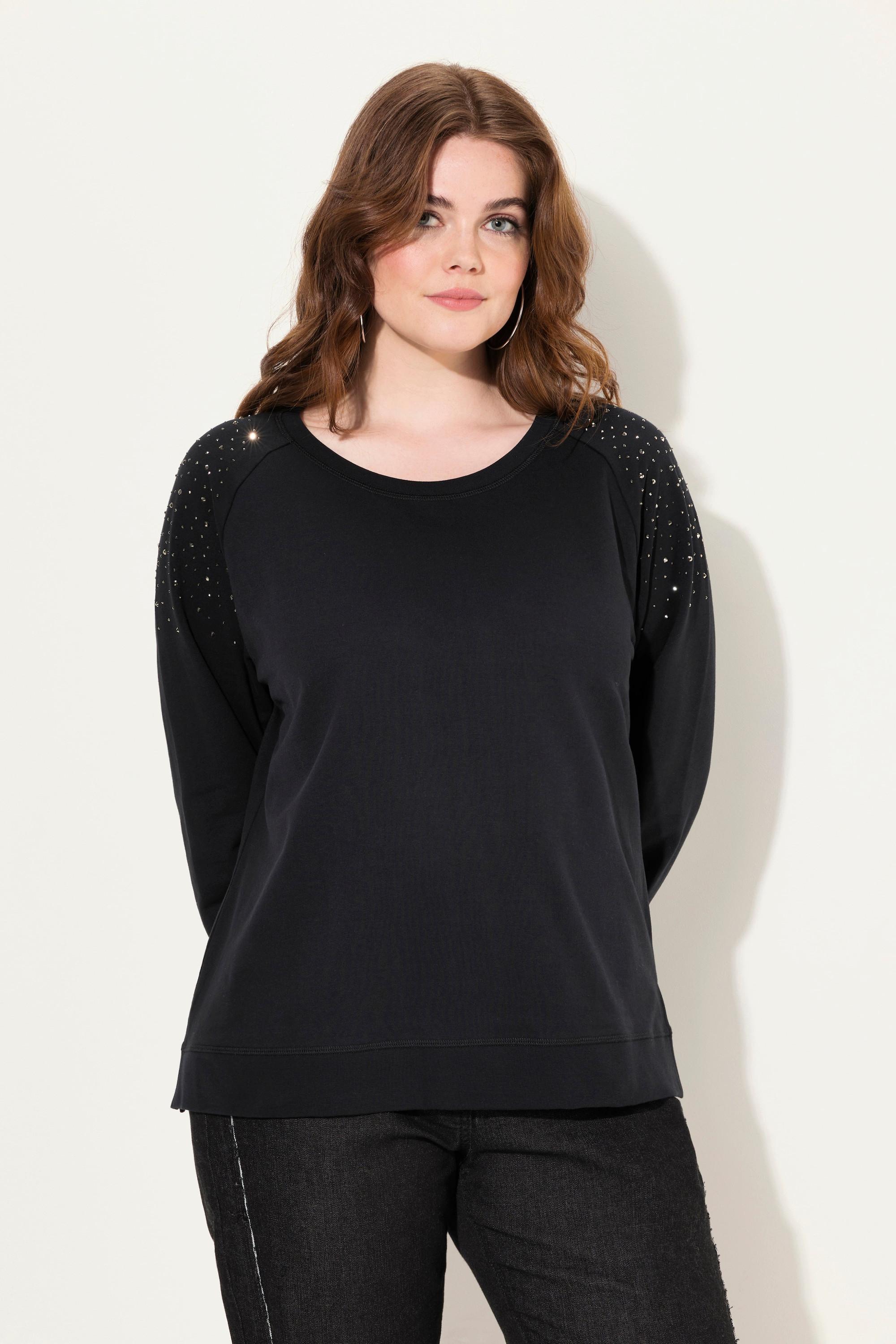 Ulla Popken  Sweat-shirt oversize, col rond et manches longues. Rivets fantaisie. 